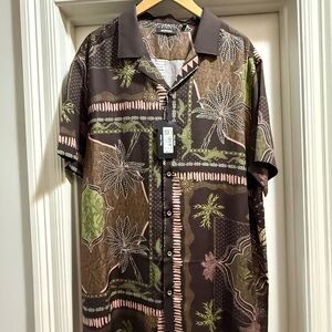 Murano Brown Short-Sleeve Palm & Botanical Print Button-Down Shirt